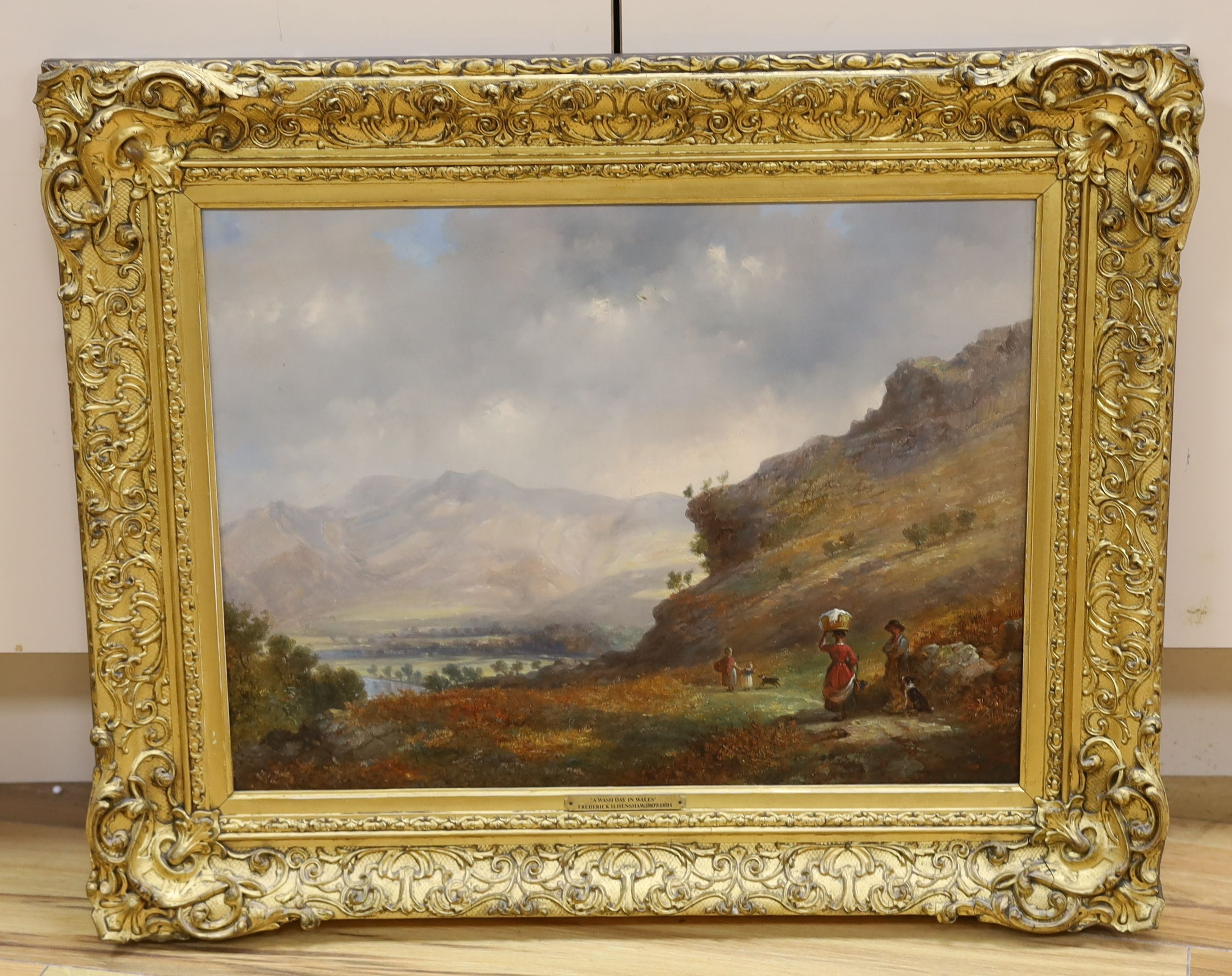 Frederick H Henshaw (1807-1891), oil on canvas, 'A wash day in Wales', 37 x 50cm